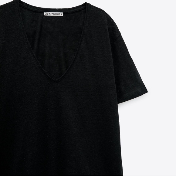 Zara Tops Zara Linen Vneck Tee Poshmark